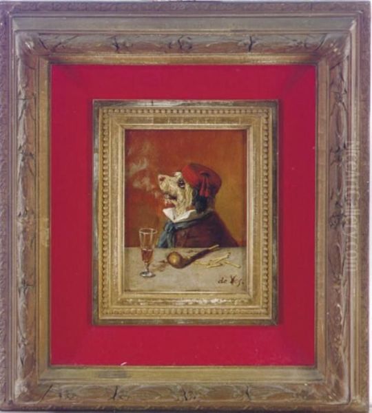 A Terrier Smoking A Pipe; And Four Companion Paintings Oil Painting by Vincent de Vos