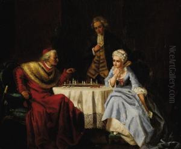 The Cardinal At Chess Oil Painting by Vincent de Vos