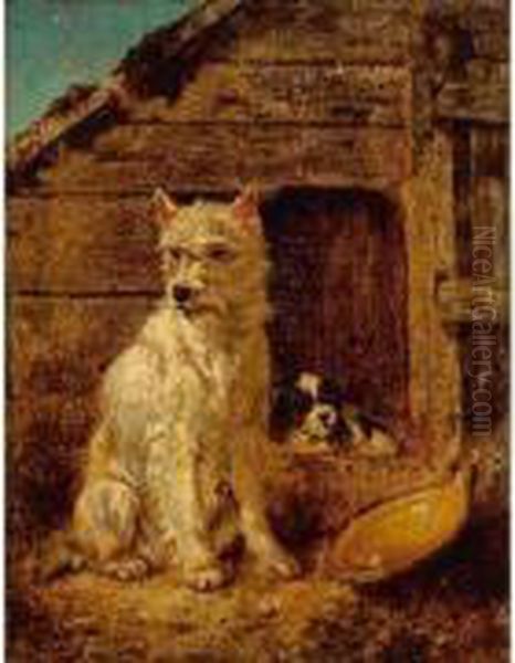 Deux Chiens Devant Leur Niche Oil Painting by Vincent de Vos