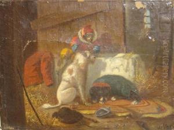 Singe Et Chiens Savants Oil Painting by Vincent de Vos