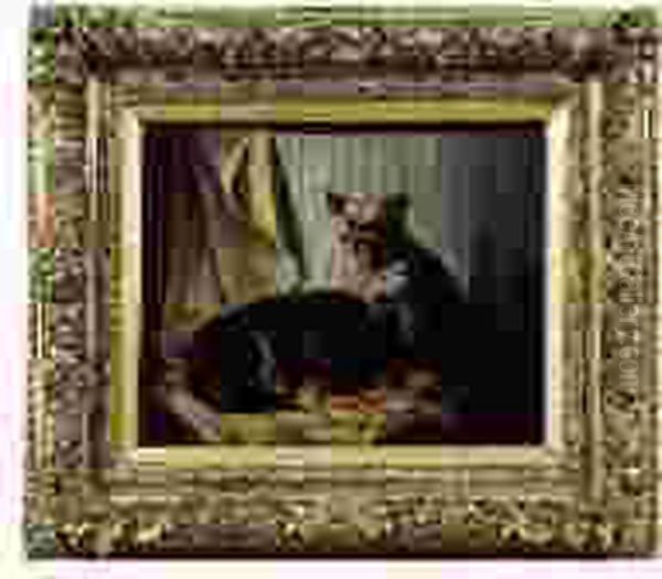 Chiens De Cirque Devant Un Rideau De Scene Oil Painting by Vincent de Vos