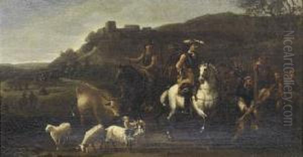 Cavalieri E Armamenti Sosta In Un Accampamento Oil Painting by Cornelis de Wael