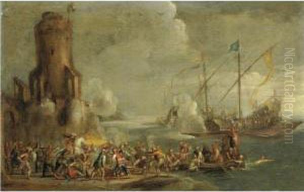 Battagla Con Attacco Navale Oil Painting by Cornelis de Wael