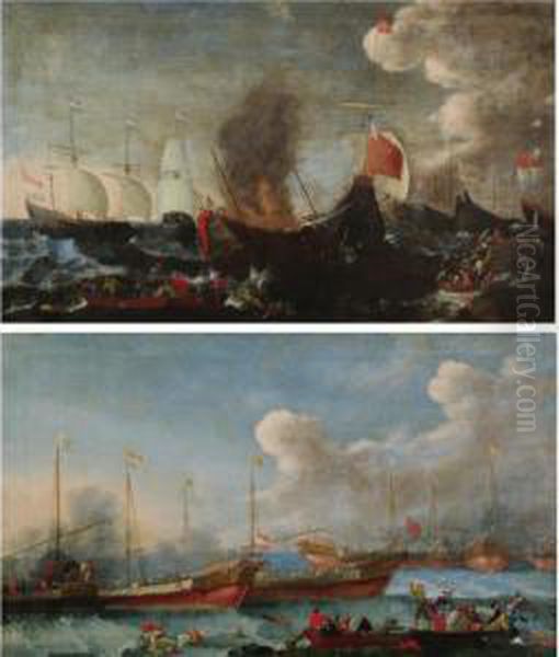 Battles With Dutch Oil Painting by Cornelis de Wael