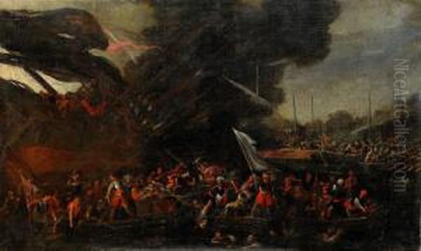 Bataljscen Mellan Turkar Och Europeer Oil Painting by Cornelis de Wael