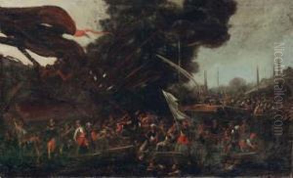 A Naval Battle Between Turks And Christians Oil Painting by Cornelis de Wael