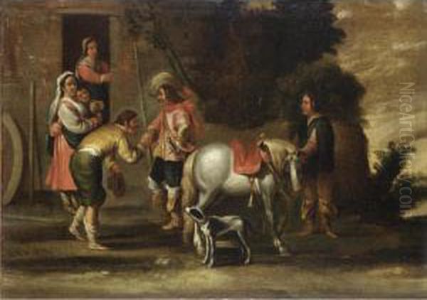 Scena Di Cavalieri Con Contadini Oil Painting by Cornelis de Wael