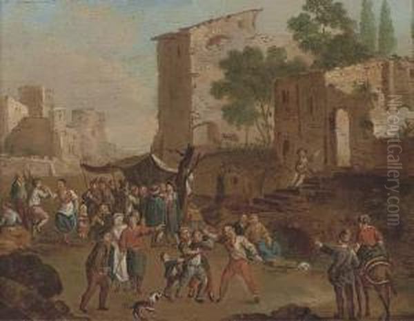 A Brawl In A Market Place Oil Painting by Cornelis de Wael