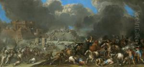 Due Scene Di Assedio Con Scontri Fra Fanti E Cavalieri Oil Painting by Cornelis de Wael