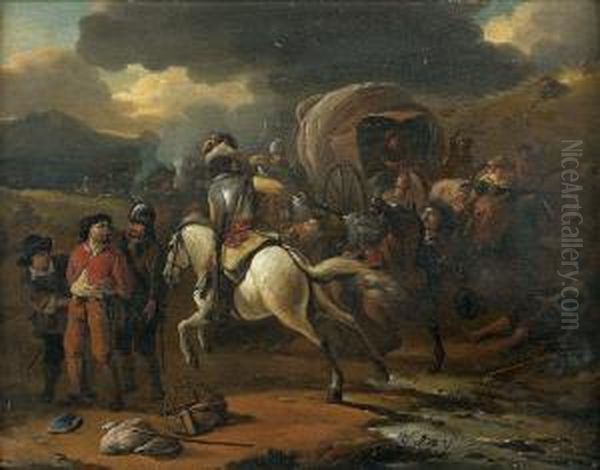 L'attaque Des Brigands. Oil Painting by Cornelis de Wael