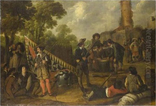 A Camp Scene With Soldiers Resting And Playing Dice Oil Painting by Cornelis de Wael