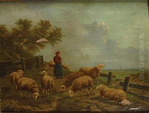 Berger Et Ses Moutons Oil Painting by Arthur De Waerhert