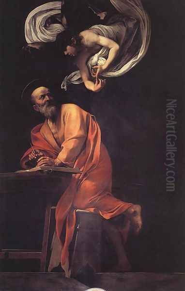 The Inspiration of Saint Matthew Oil Painting by Caravaggio