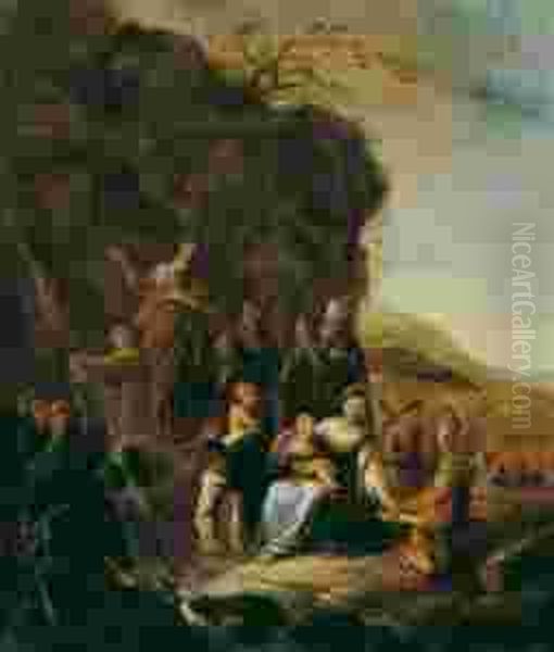 Moses Schlagt Wasser Aus Dem Felsen Oil Painting by Jacob Jacobsz De Wet