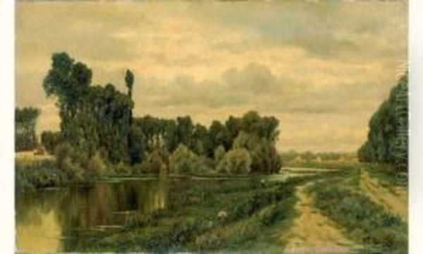 Les Pecheurs En Bord De Riviere Oil Painting by Auguste De Wever