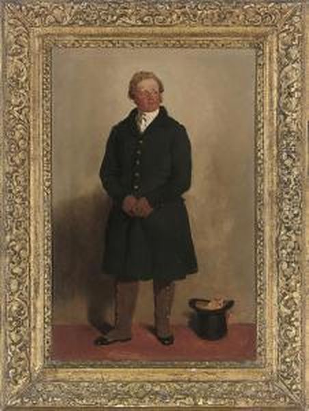 Portrait Of A Gentleman, 
Full-length, In A Blue Coat And Whiteshirt, A Top Hat And Scarf Beside 
Him Oil Painting by Samuel de Wilde