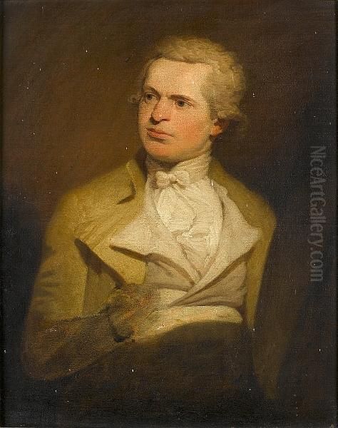 Self Portrait Of An Artist, Said
 To Be Samuel De Wilde, Seated, Half-length, In A Buff Coat With A White
 Waistcoat And A White Cravat Oil Painting by Samuel de Wilde