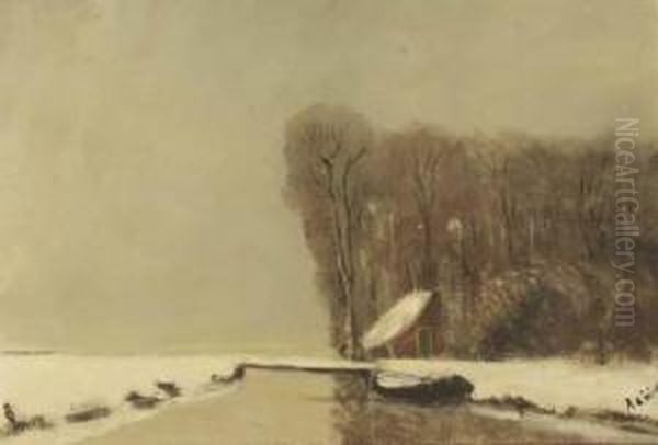 A Winter Landscape With A Farmhouse On The Brink Of The Woods by Adrianus Joh. Jac. De Winter