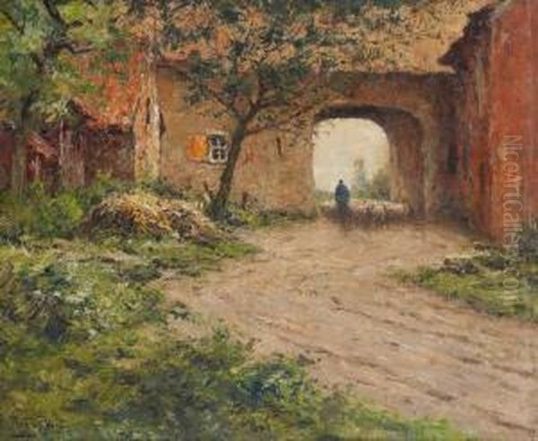 Le Troupeau Sous Leporche Oil Painting by Prosper De Wit