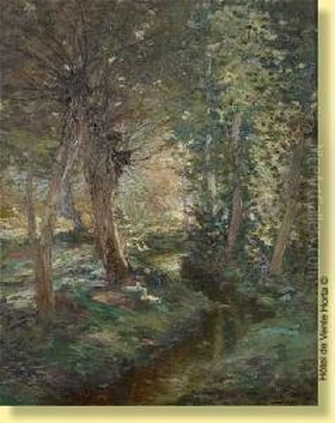 Rayons De Lumiere Sur Le Ruisseau Aux Canards Oil Painting by Prosper De Wit