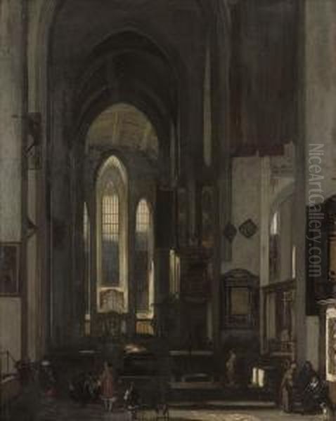 The Interior Of A Protestant Church Oil Painting by Emanuel de Witte