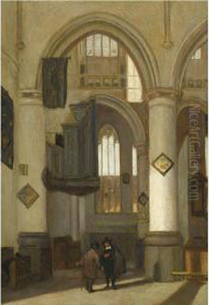 The Interior Of Delft Cathedral With Two Figures Conversing In The Foreground Oil Painting by Emanuel de Witte