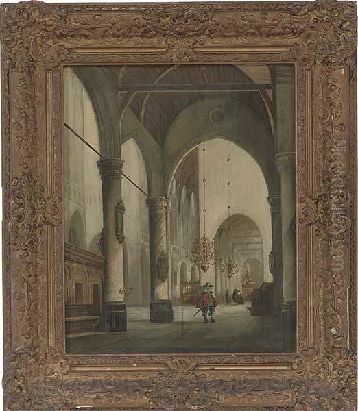 A Church Interior Oil Painting by Emanuel de Witte