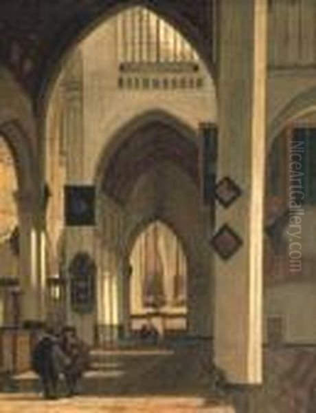 A Church Interior Oil Painting by Emanuel de Witte