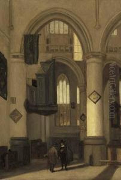 The Interior Of A Church With Townsfolk In The Foreground Oil Painting by Emanuel de Witte