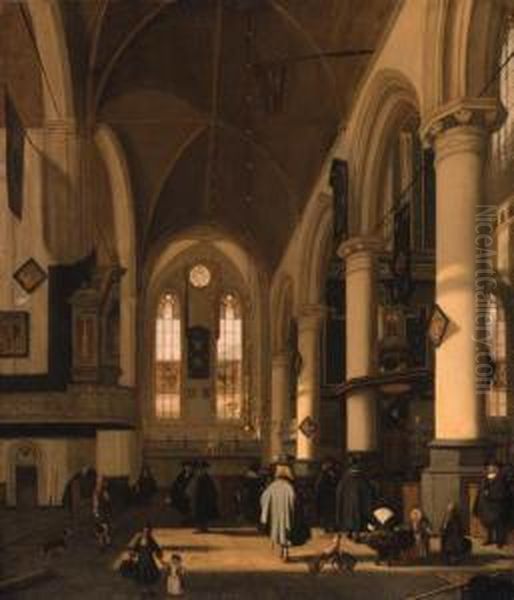 The Interior Of The Oude Kerk, Amsterdam Oil Painting by Emanuel de Witte