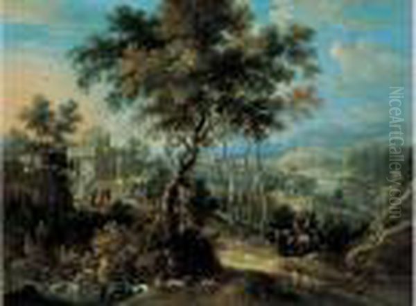 Paysage A L'architecture Antique Oil Painting by Caspar Andriaans Van Wittel