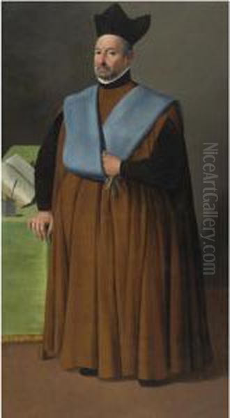 Portrait Of Doctor Juan Martinez Serrano, Full Length Oil Painting by Francisco De Zurbaran