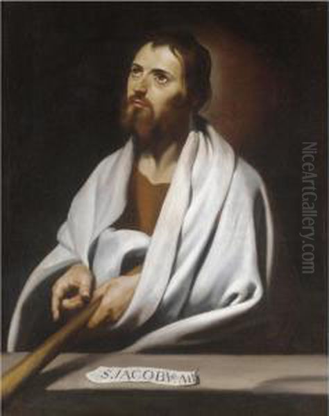 Saint James The Less, Holding A Staff Oil Painting by Francisco De Zurbaran