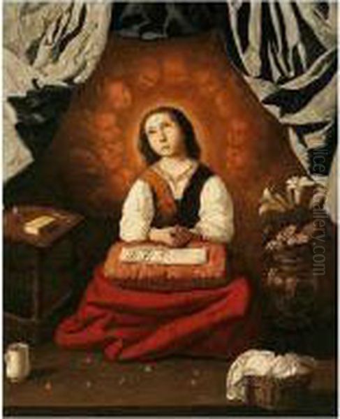 The Young Virgin At Prayer Oil Painting by Francisco De Zurbaran