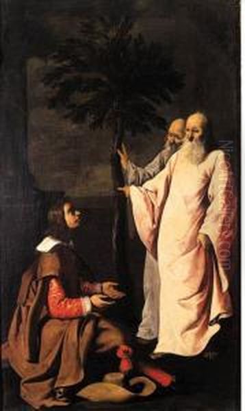 A Young Gentleman Kneeling Before Two Elders Oil Painting by Francisco De Zurbaran