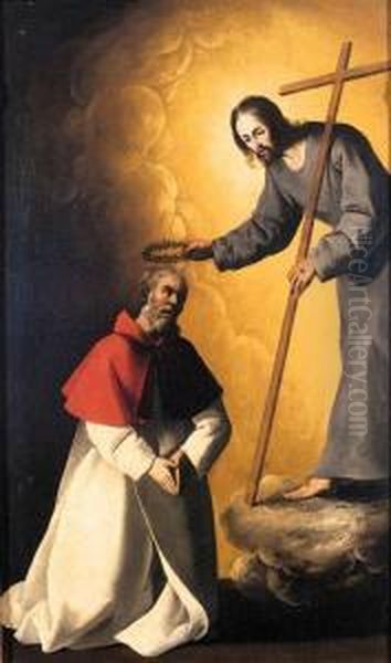 Christ Crowning A Friar Oil Painting by Francisco De Zurbaran