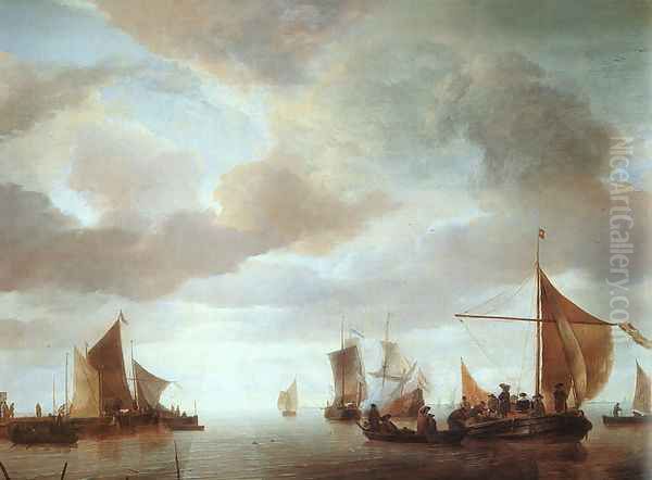 Ships on a Calm Sea near Land Oil Painting by Jan Van De Capelle