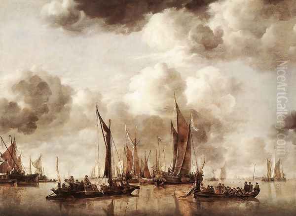 Dutch Yacht Firing a Salvo 1650 Oil Painting by Jan Van De Capelle