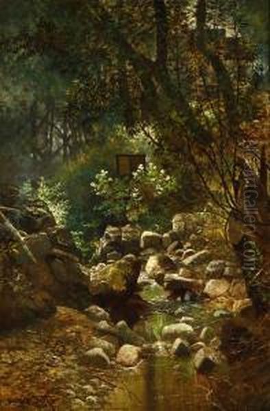 Out-door Study On Strawberry Creek Oil Painting by Edwin, Edward Deakin