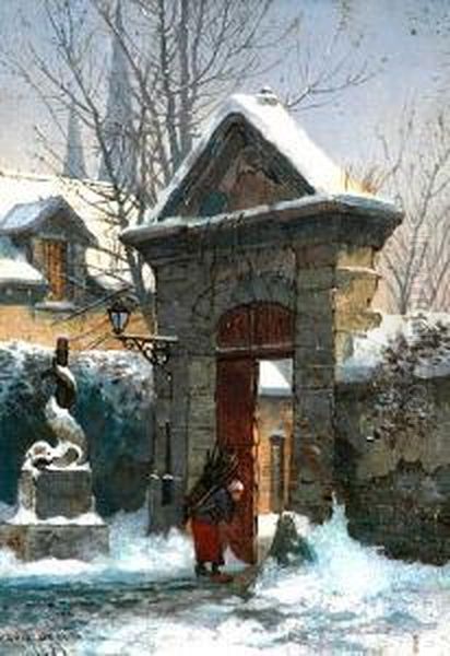 Snowy Gate Oil Painting by Edwin, Edward Deakin