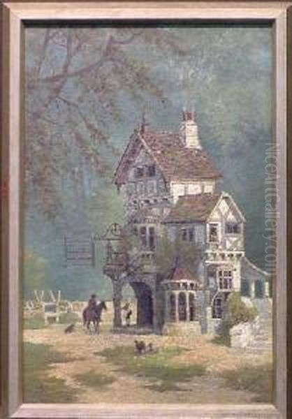 Sign Of The Gate, An Old English Tavern Oil Painting by Edwin, Edward Deakin