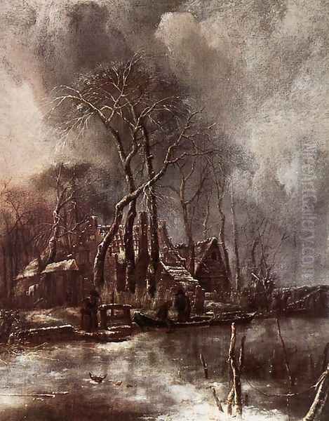 Winter Landscape 1650s Oil Painting by Jan Van De Capelle