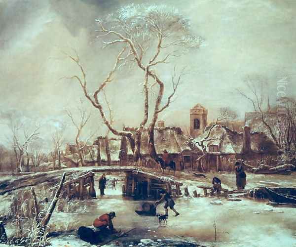 Winter Scene Oil Painting by Jan Van De Capelle