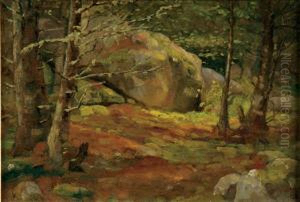 Forest Interior In Fall Oil Painting by Walter Lofthouse Dean