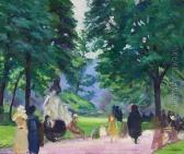 Promeneurs Dans Un Parc. Oil Painting by Walter Lofthouse Dean