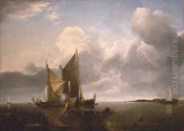 Ships in a Calm Oil Painting by Jan Van De Capelle