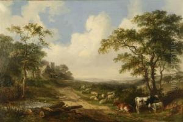 Cattle And Sheep In A Landscape Oil Painting by John Dearman Birchall