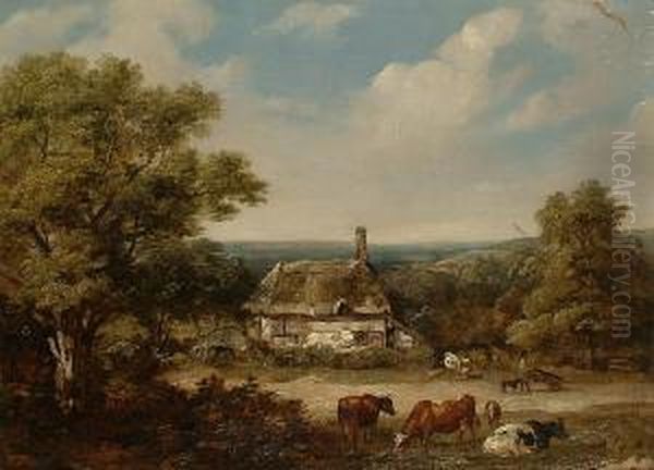 Cattle Grazing Before A Cottage Oil Painting by John Dearman Birchall