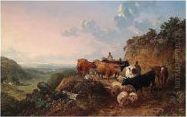 Droving The Cattle Home Oil Painting by John Dearman Birchall