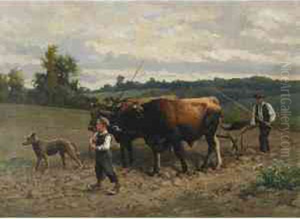 Ploughing Oil Painting by Edouard Bernard Debat-Ponsan